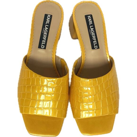NEW KARL LAGERFELD Macaria Croc Embossed Leather Block Heeled Sandals SZ 6 Retro - Picture 4 of 9